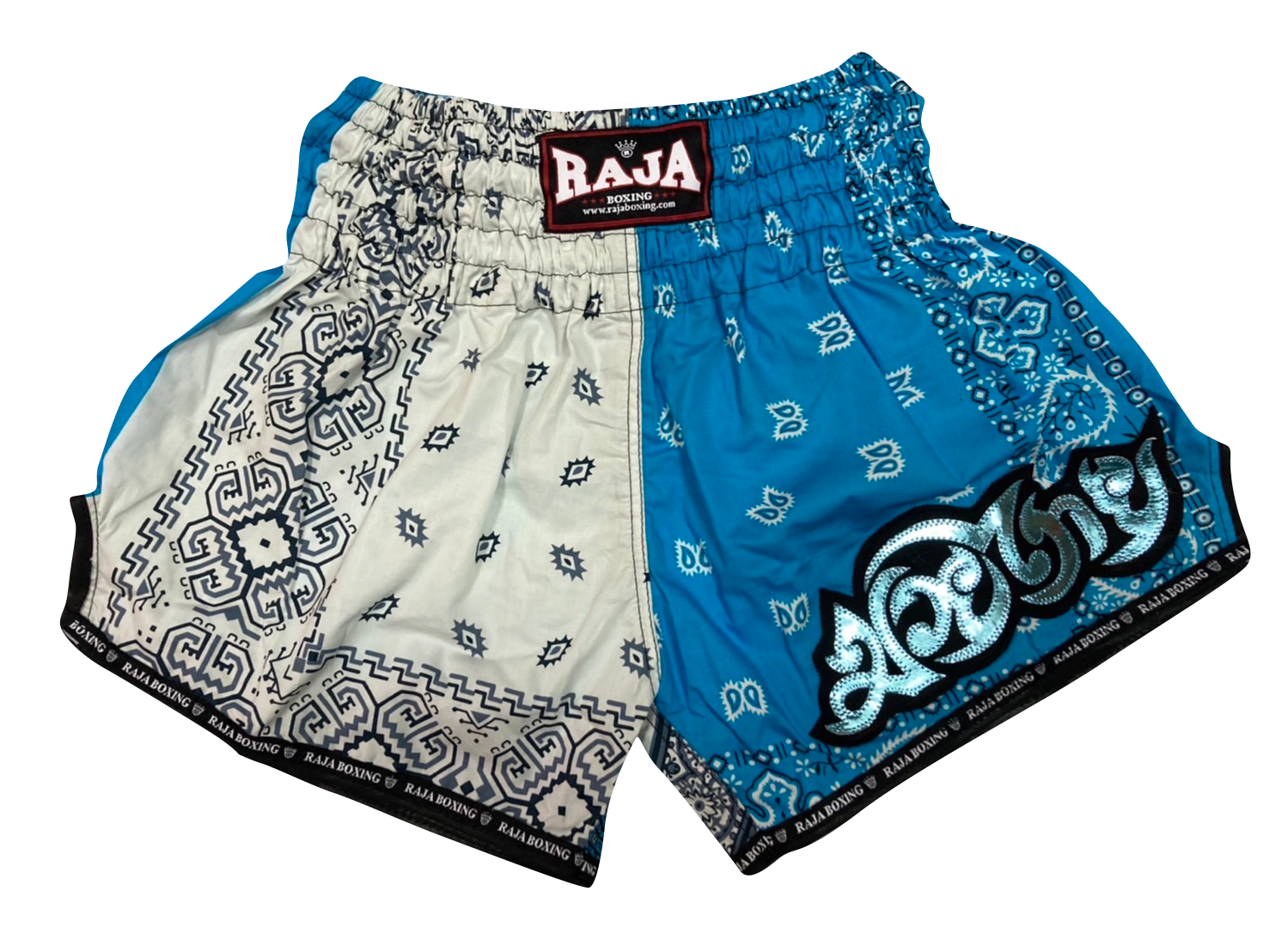 Fighters Boutique Raja Sky Blue Bandana Muay Thai Shorts, Small