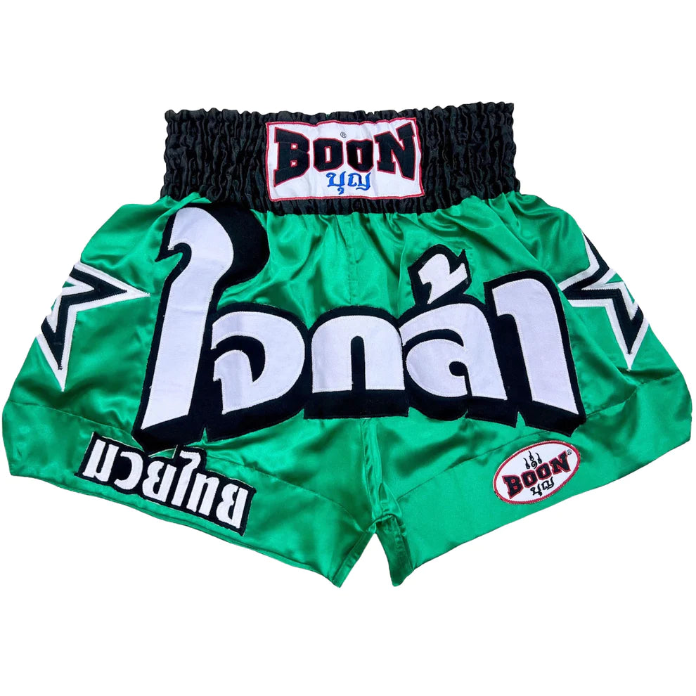 Boon Green Stars Muay Thai Shorts - Fighters Boutique