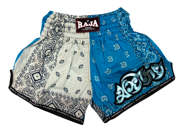 Raja Sky Blue Bandana Muay Thai Shorts - Fighters Boutique 